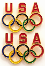 USA Olympic Rings Olympics Team Multicolor Enamel Pins Lot 2 Sports Souv... - $22.00
