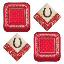 HOME &amp; HOOPLA Western Party Red Bandana Paper Dinner Plates and Cowboy N... - $15.29+