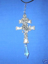 Huge Cross And Rose Vine With Austrian Crystal Dangle Ornament Pewter Pendant - £23.98 GBP