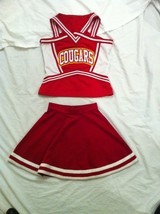 Halloween Cheerleader Uniform Cheer Dance Top &amp; Skirt Red White And Yellow 5 - £45.31 GBP