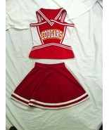 HALLOWEEN CHEERLEADER UNIFORM CHEER DANCE TOP &amp; SKIRT RED WHITE AND YELL... - £42.35 GBP