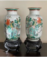 Exceptional Vintage Pair of Chinese Jingdezhen Crackle Vases on Wood Stand - £622.45 GBP