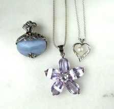 Lot of Sterling Silver Jewelry Amethyst Blue Lace Agate Pearl Marcasite C3579 - £54.59 GBP