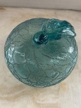 Art Glass Apple Clear Aquamarine Blue Hand Blown Hollow Fruit Crackle Te... - $32.50