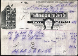 1889 MINNEAPOLIS IRON STORE CO MN Antique Letterhead Billhead Receipt In... - $6.99