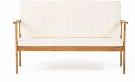 Outdoor Acacia Wood Bench With Water Resistant Fabric Cushions, Brown - £106.70 GBP