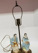 Victorian Colonial Couple  Porcelain Figurine Table Lamp Blue gilded vin... - £23.69 GBP