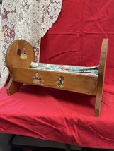 Antique Cradle Handmade Wooden Pine Baby Doll Bed Crib 19.5”x12” Decals 1950’s - £17.16 GBP