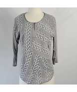Simply Styled Women Shirt Size M Gray Stretch Embroidered Floral 3/4 Sle... - £8.55 GBP