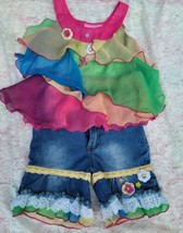  Chit Chat Toddler Girls Dressy Tiered Tulle Top Ruffled Adj Waist Pants Sz 4 - £22.93 GBP