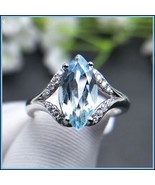 Victorian Blue Topaz Marquis Pave&#39; Diamonds 925 Sterling Silver Betrotha... - £75.63 GBP