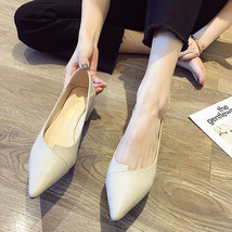 Leather Mid Heels Shoes Women Square Heel Pumps Pointed Toe Slip On Office Lady  - £27.70 GBP