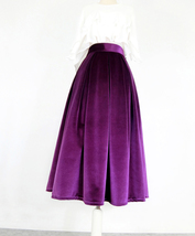 Women Winter Velvet Midi Pleated Skirt Brown Holiday Midi Pleated Skirt Plus image 6