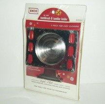 Vintage EKCO Boxed Chrome Wall Mount Toothbrush &amp; Cup Holder Slots NEW MCM - £11.86 GBP