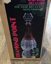 Vtg New Indiana Glass Crystal Diamond Point Ruby Band  Decanter &amp; Stoppe... - $133.81 CAD