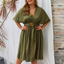 Plus Size Dress Full Sleeve V Neck - $25.90+