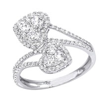 1.20CT Simulated Diamond Two Heart Bypass Promise Ring in 14K White Gold Plated - £147.05 GBP