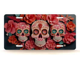 Halloween Skull Skull Red Rose Novelty License Plate - $15.79