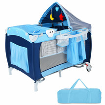 Costway Foldable Baby Crib Playpen Travel Infant Bassinet Bed Net Music ... - $161.49