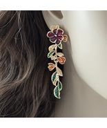 Baroque Enamel Flower Dangle Earrings, 14k over Sterling Posts - $14.84