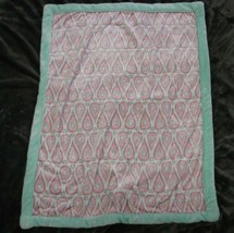 Okie Dokie Paisley Teardrop Pink Green Print Soft Plush Baby Blanket Security - $79.19