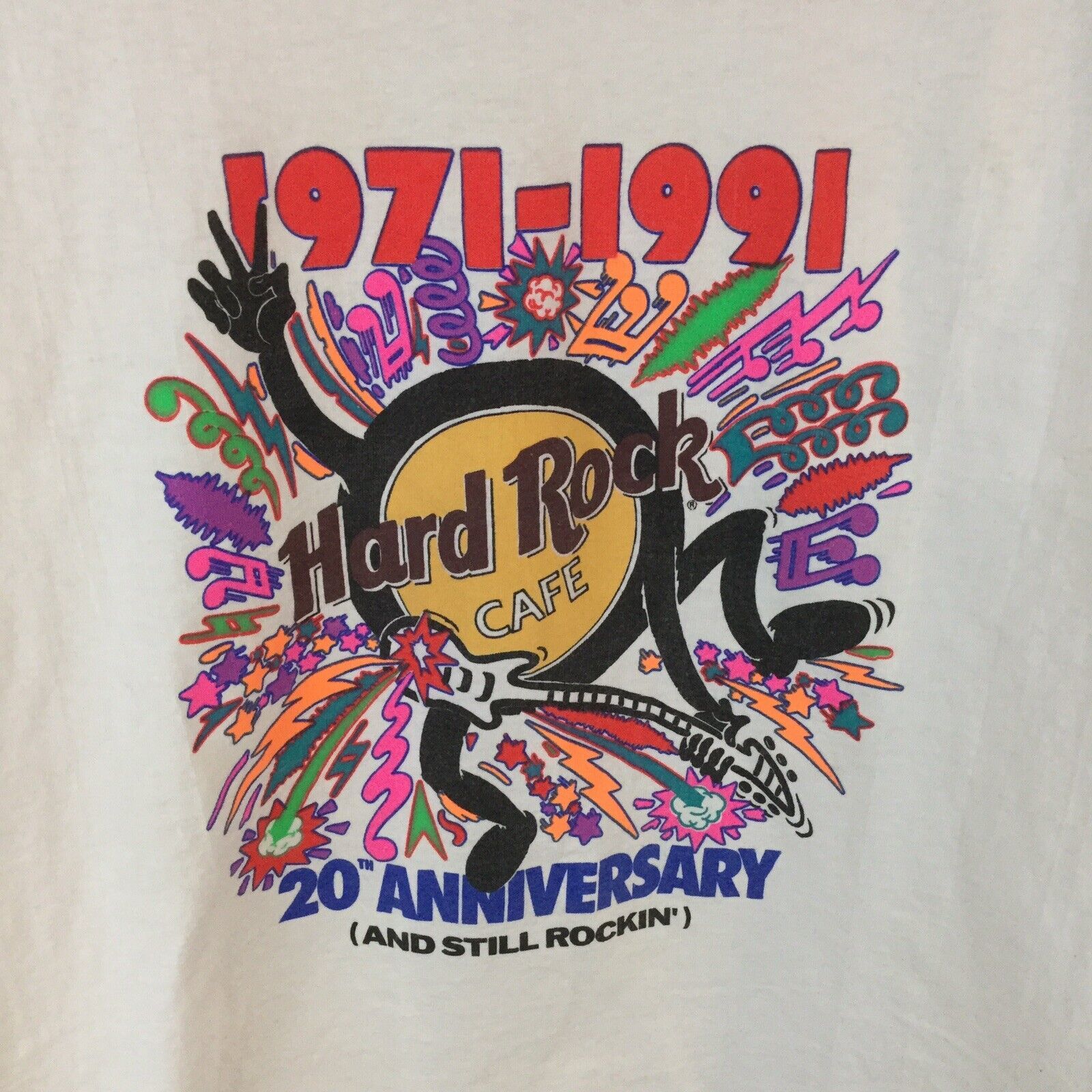 HARD ROCK CAFE VINTAGE T-Shirt 1991 20th ANNIVERSARY Still Rockin' Adult XL Flaw - £10.85 GBP