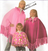 Childs 2-4 Girls 8-12 Misses 10-16 No Sew Fleece Poncho Cape 2 Lengths Pattern - £7.46 GBP