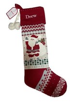 Pottery Barn Heirloom Knit Santa w/Pom Poms Christmas Stocking Monogrammed DREW - £19.46 GBP