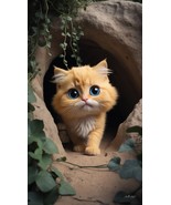 cute yellow fluffy cat with big, Printable Watercolor clipart, wall art ... - €0,86 EUR