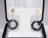 14K Yellow Gold Black Nephrite Jade Happiness Earrings Chinese Fine Estate - £345.25 GBP
