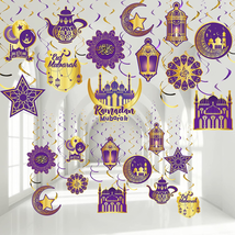 Ramadan Mubarak Decorations, 30 Pieces Eid Mubarak Hanging Swirl Shining Gold St - £13.20 GBP