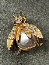 Vintage Goldtone w Rhinestone Accents Wings &amp; Head &amp; Faux Baroque Mabe Pearl Bod - £18.94 GBP