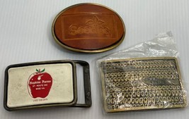 Vintage Lot Of Three Belt Buckle Leather Metal Seedtec Hopkins Farms Buctril - £13.12 GBP