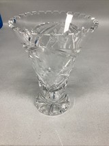 Lausitzer Glass 24% Lead Crystal Etched Hand Cut Vase Germany Grape Pattern - $27.77 CAD