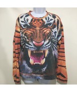Forever 21 M Tiger Face Print Cotton Blend Long-Sleeve Pullover Top - £15.74 GBP