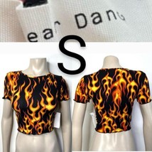 Cute Y2K Flames Print Design Short Sleeve  Crop Top~Size S - £19.29 GBP