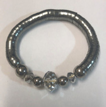 Unusual Silver Tone And Crystal Stretch Bracelet - £7.10 GBP