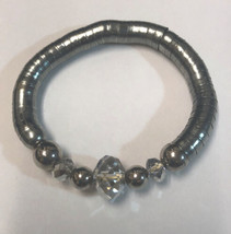 Unusual Silver Tone And Crystal Stretch Bracelet - £7.20 GBP