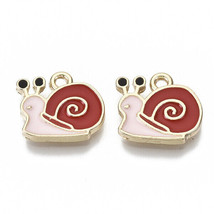 2 Enamel Snail Charms Gold Red Animal Charms 14mm - £3.25 GBP