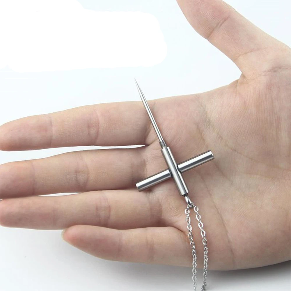Stainless Steel Cross Necklace Pendant Sticker Pocket Outdoor Camping Hiking - £11.84 GBP