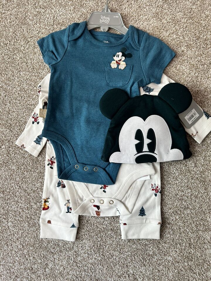 Disney Store Baby Mickey Mouse Body Suit Holiday Set 6-9mo - $30.99