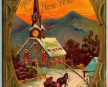 Horse Sleigh Steeple Kind Thoughts For New Year Embossed Gilt DB Postcar... - $4.42