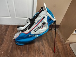 Ping Hoofer 14 Divider Dual Strap Golf Stand Bag Blue/White/Red w Raincover - $190.00