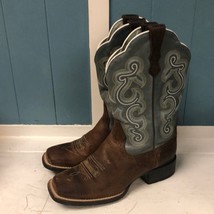 Ariat brown oiled sapphire blue rowdy QuickDraw western boots size 6C rodeo - £54.99 GBP