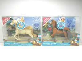2 Spirit Riding Free Sounds Action Brown &amp; Beige Horse Figures Kid Toy Gifts NEW - £32.70 GBP