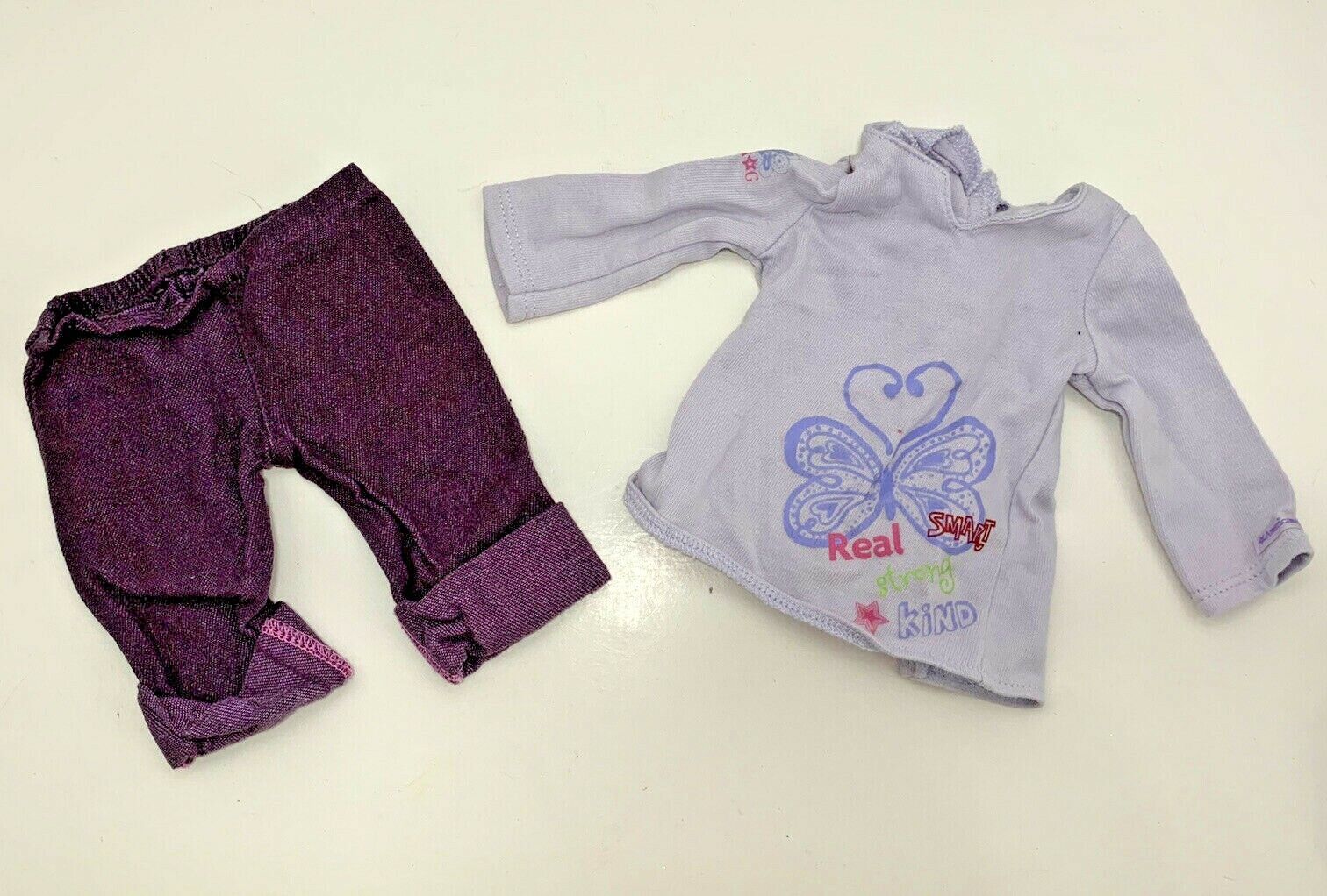 My American Girl Real Me meet outfit lavender purple top shirt capri jeans 2010 - $10.39