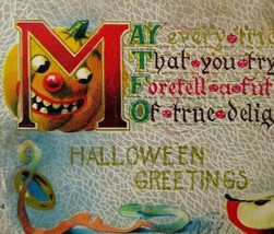 Halloween Postcard Fantasy Goblin Pumpkin Candle HIR 142 Original Freeport NY - £86.08 GBP