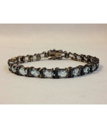 Silver Tennis Bracelet Link Blue Oval Faceted Gemstones Topaz? Vintage J... - $65.00