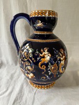 Gorgeous Gien faience large pitcher for cider blue renaissance pattern 1960 - £143.99 GBP