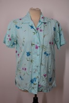 Vtg Casey &amp; Max S Blue Floral Short Sleeve Cotton Blend Shirt Top - £17.92 GBP